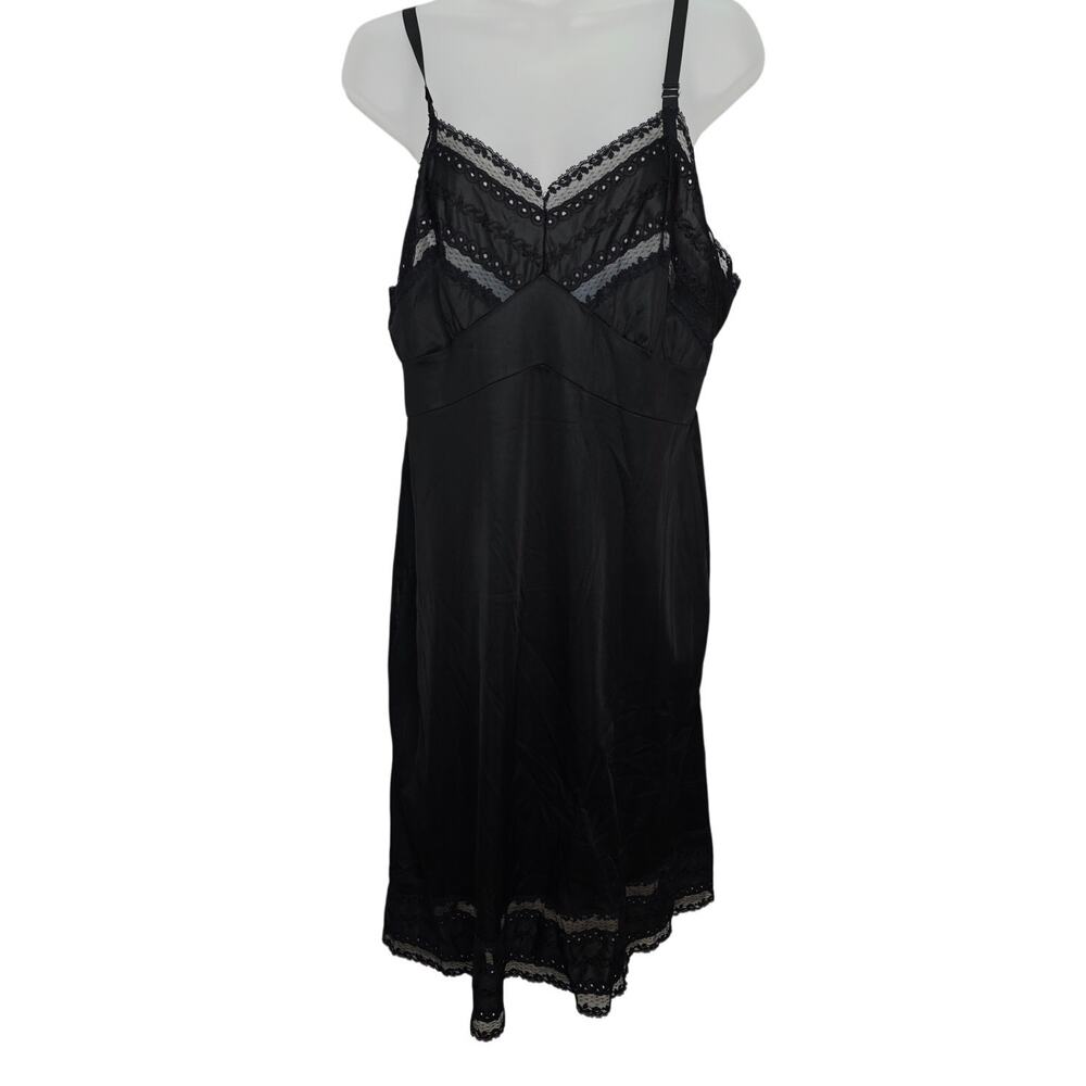 Vintage Duello Black Full Slip Lace Trim Nylon Lingerie Adjustable Straps  38